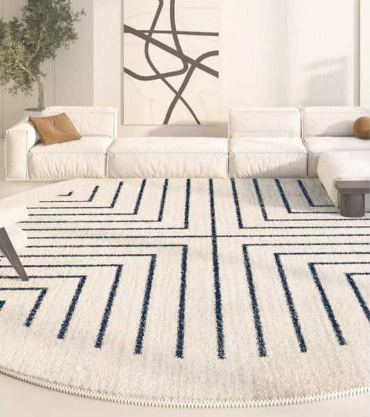 Geometric Modern Rug Ideas for Living Room, Thick Round Rugs for Dining Room, Abstract Contemporary Round Rugs for Bedroom-Grace Painting Crafts