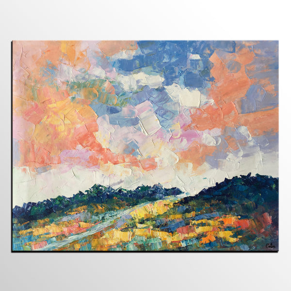 Canvas Oil Painting, Landscape Art, Mountain Sky Painting, Modern Art, Custom Large Abstract Painting-Grace Painting Crafts