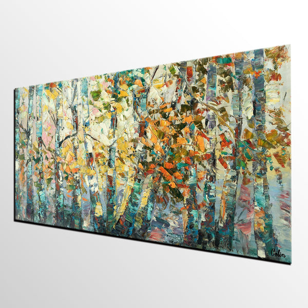 Canvas Art, Autumn Birch Tree Painting, Abstract Landscape Painting, Abstract Art Painting, Custom Canvas Painting-Grace Painting Crafts