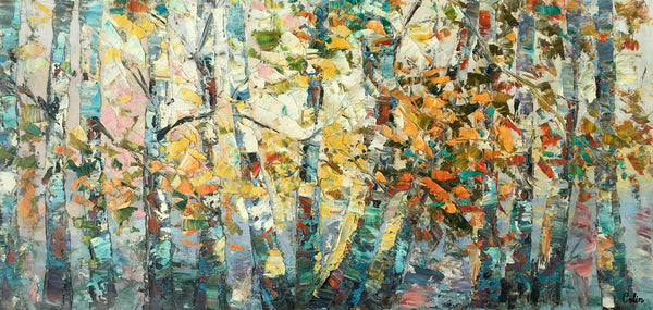 Canvas Art, Autumn Birch Tree Painting, Abstract Landscape Painting, Abstract Art Painting, Custom Canvas Painting-Grace Painting Crafts