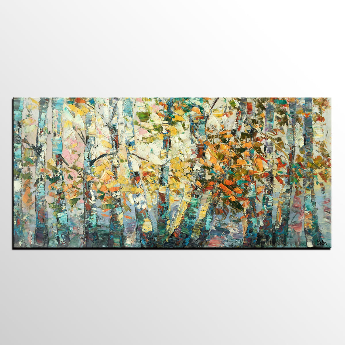 Canvas Art, Autumn Birch Tree Painting, Abstract Landscape Painting, Abstract Art Painting, Custom Canvas Painting-Grace Painting Crafts