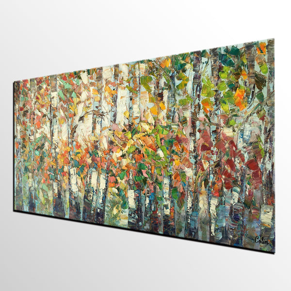 Landscape Painting, Autumn Birch Tree Painting, Custom Large Wall Art, Oil Painting, Canvas Painting-Grace Painting Crafts