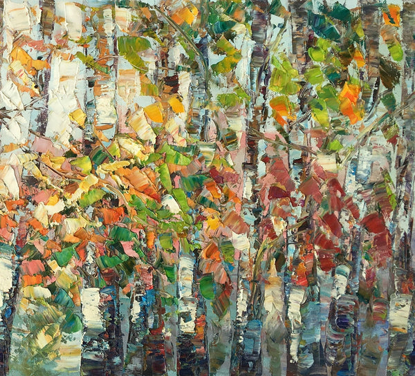 Landscape Painting, Autumn Birch Tree Painting, Custom Large Wall Art, Oil Painting, Canvas Painting-Grace Painting Crafts