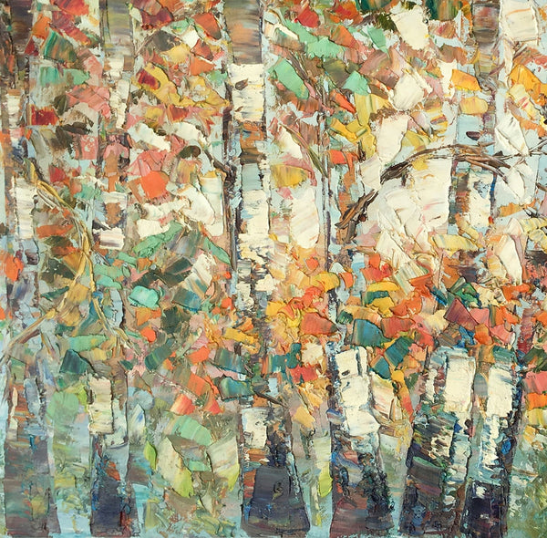 Landscape Painting, Autumn Birch Tree Painting, Custom Large Wall Art, Oil Painting, Canvas Painting-Grace Painting Crafts