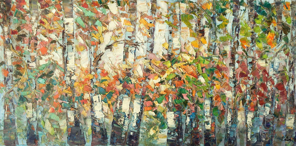 Landscape Painting, Autumn Birch Tree Painting, Custom Large Wall Art, Oil Painting, Canvas Painting-Grace Painting Crafts