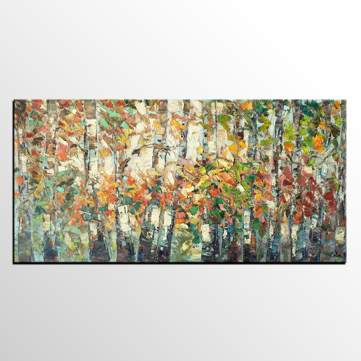 Landscape Painting, Autumn Birch Tree Painting, Custom Large Wall Art, Oil Painting, Canvas Painting-Grace Painting Crafts