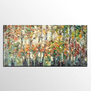 Landscape Painting, Autumn Birch Tree Painting, Custom Large Wall Art, Oil Painting, Canvas Painting-Grace Painting Crafts