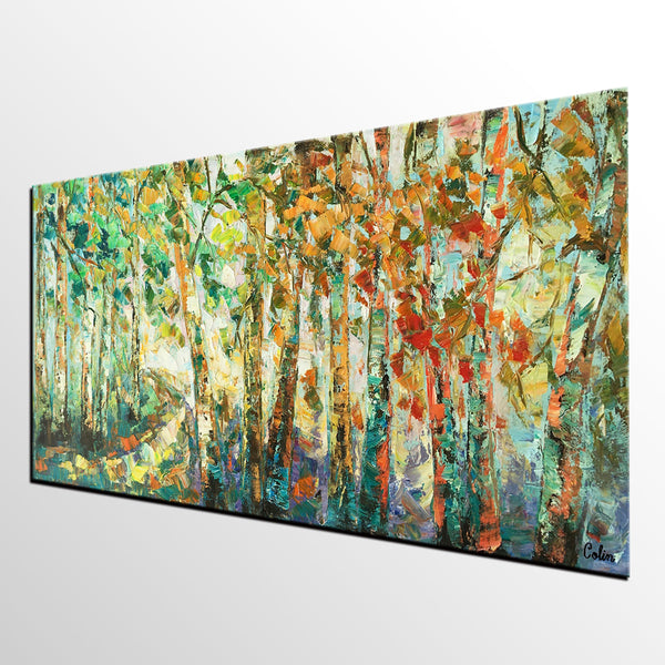 Contemporary Art, Wall Art, Birch Tree Painting, Abstract Painting, Custom Canvas Painting, Oil Painting-Grace Painting Crafts