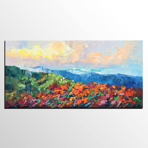 Autumn Mountain Painting, Canvas Painting for Bedroom, Landscape Painting on Canvas, Wall Art Painting, Custom Original Oil Paintings-Grace Painting Crafts