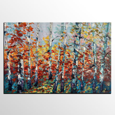 Large Art, Canvas Wall Art, Landscape Art, Birch Tree Artwork, Custom Canvas Painting-Grace Painting Crafts