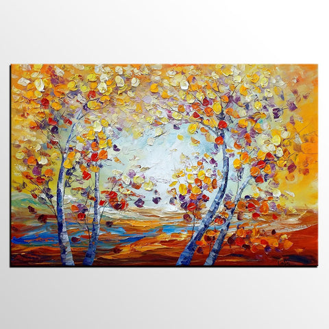 Heavy Texture Canvas Art, Autumn Tree Landscape Art, Custom Canvas Painting for Living Room-Grace Painting Crafts