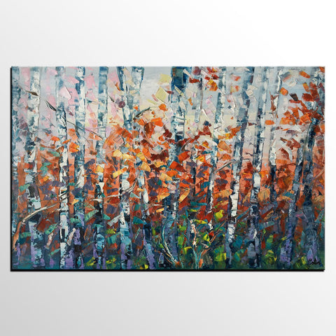 Canvas Art, Tree Landscape Art, Large Wall Art, Birch Tree Artwork, Custom Canvas Painting-Grace Painting Crafts