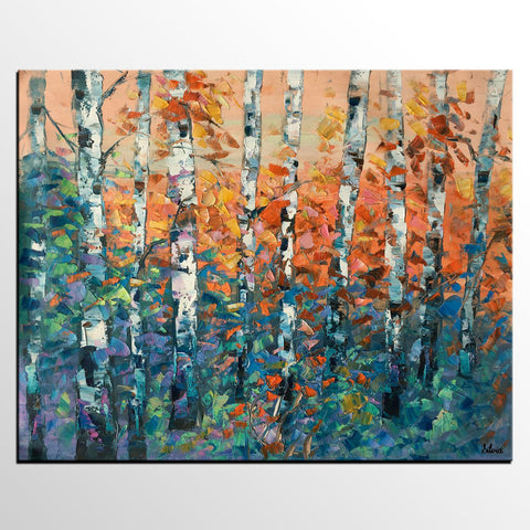 Birch Tree Painting, Large Oil Painting, Custom Canvas Artwork, Canvas Painting for Bedroom-Grace Painting Crafts