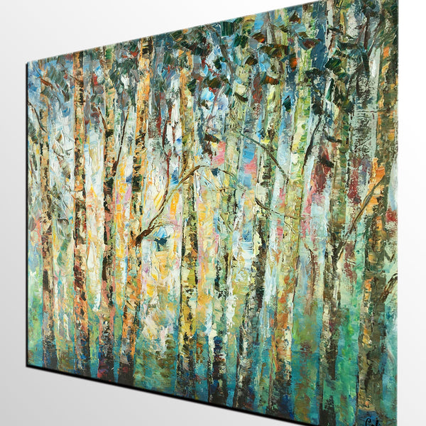 Abstract Landscape Painting, Birch Tree Painting, Bedroom Wall Art Paintings, Simple Modern Art, Custom Landscape Painting for Bedroom-Grace Painting Crafts