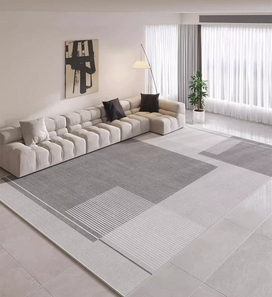 Simple Grey Modern Rugs for Living Room, Contemporary Modern Rugs for Bedroom, Gray Modern Rugs for Dining Room, Abstract Geometric Modern Rugs for Sale-Grace Painting Crafts