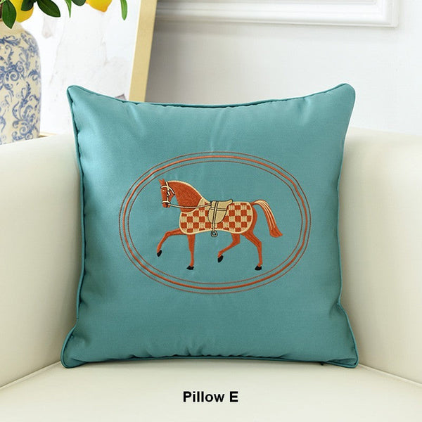 Modern Decorative Throw Pillows, Horse Decorative Throw Pillows for Couch, Embroider Horse Pillow Covers, Modern Sofa Decorative Pillows-Grace Painting Crafts