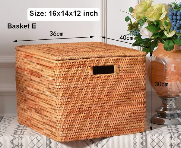 Extra Large Storage Baskets for Clothes, Oversized Rectangular Storage Basket with Lid, Wicker Rattan Storage Basket for Shelves, Storage Baskets for Bedroom-Grace Painting Crafts