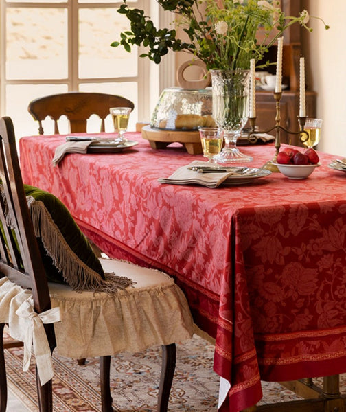 Christmas Table Cloth, Wedding Tablecloth, Red Flower Pattern Tablecloth for Home Decoration, Rectangle Tablecloth for Dining Room Table, Square Tablecloth-Grace Painting Crafts