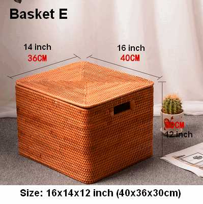 Rectangular Storage Basket with Lid, Rattan Storage Baskets for Shelves, Kitchen Storage Baskets, Storage Baskets for Clothes, Laundry Woven Baskets-Grace Painting Crafts