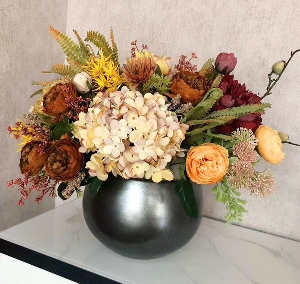 Peony Faux Silk Floral Bouquet Table Centerpiece, Large Bunch of Autumn Flowers Arrangement Interior Design, Modern Artificial Floral Arrangement for Bedroom-Grace Painting Crafts