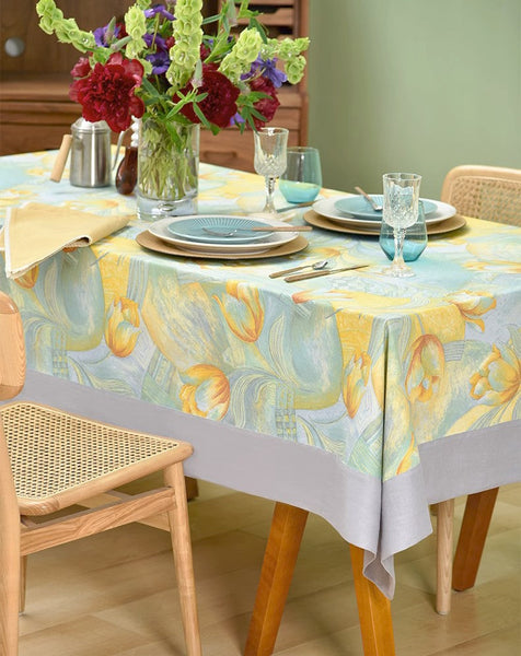 Country Farmhouse Tablecloth, Extra Large Rectangle Tablecloth for Dining Room Table, Tulip Flowers Rustic Table Covers for Kitchen, Square Tablecloth for Round Table-Grace Painting Crafts