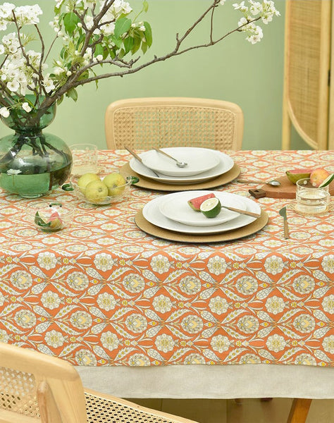 Modern Square Tablecloth, Bohemia Oriental Bilayer Tablecloths, Country Farmhouse Tablecloth for Round Table, Large Rectangle Table Covers for Dining Room Table, Rustic Table Cloths for Kitchen-Grace Painting Crafts