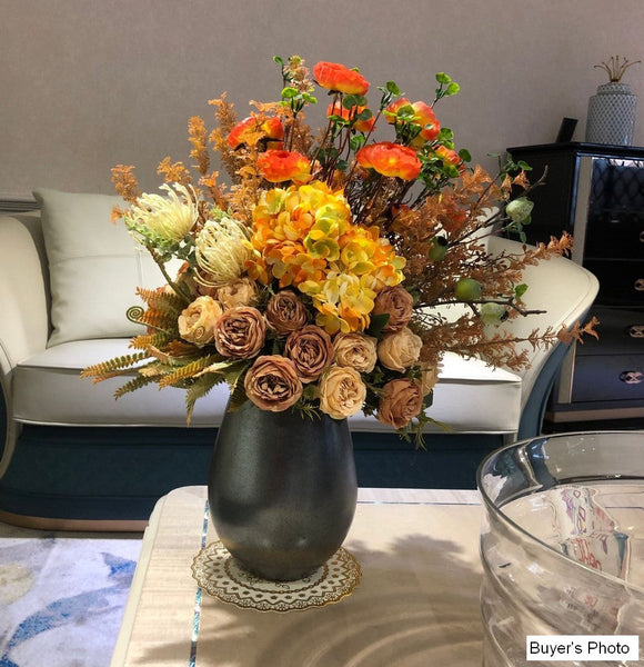 Modern Artificial Floral Arrangement for Bedroom, Large Bunch of Autumn Flowers Arrangement Interior Design, Creative Faux Silk Floral Bouquet Table Centerpiece-Grace Painting Crafts