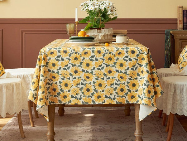 Modern Rectangle Tablecloth for Dining Room Table, Yellow Sunflower Pattern Farmhouse Table Cloth, Square Tablecloth for Round Table-Grace Painting Crafts