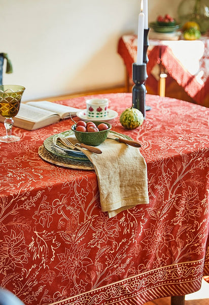 Red Christmas Flower Pattern Tablecloth for Oval Table, Large Modern Rectangle Tablecloth for Dining Room Table, Square Table Covers for Kitchen, Farmhouse Table Cloth for Round Table-Grace Painting Crafts