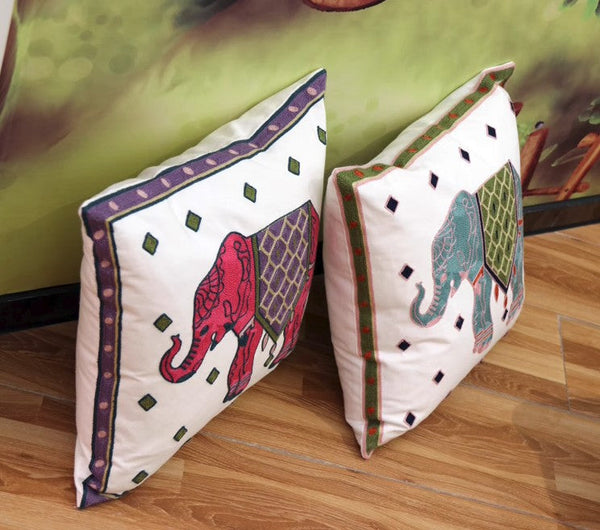 Elephant Embroider Cotton Pillow Covers, Farmhouse Decorative Sofa Pillows, Cotton Decorative Pillows, Decorative Throw Pillows for Couch-Grace Painting Crafts