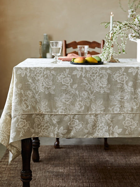 French Flower Pattern Tablecloth for Round Table, Vintage Rectangle Tablecloth for Dining Room Table, Rustic Farmhouse Table Cover for Kitchen-Grace Painting Crafts