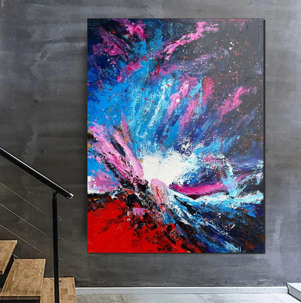 Abstract Paintings Behind Sofa, Contemporary Canvas Wall Art, Buy Paintings Online, Acrylic Paintings for Bedroom, Palette Knife Canvas Art-Grace Painting Crafts