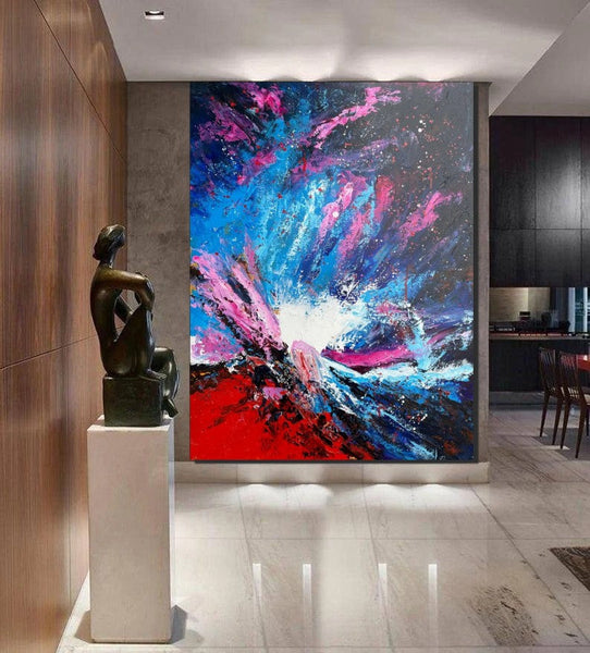 Abstract Paintings Behind Sofa, Contemporary Canvas Wall Art, Buy Paintings Online, Acrylic Paintings for Bedroom, Palette Knife Canvas Art-Grace Painting Crafts