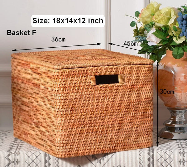 Extra Large Storage Baskets for Clothes, Oversized Rectangular Storage Basket with Lid, Wicker Rattan Storage Basket for Shelves, Storage Baskets for Bedroom-Grace Painting Crafts