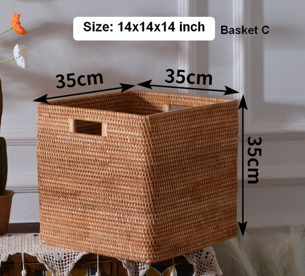 Woven Rattan Storage Baskets for Bedroom, Storage Basket for Shelves, Large Rectangular Storage Baskets for Clothes, Storage Baskets for Kitchen-Grace Painting Crafts