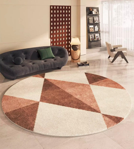 Large Contemporary Round Rugs, Geometric Modern Rugs for Bedroom, Modern Area Rugs under Coffee Table, Thick Round Rugs for Dining Room-Grace Painting Crafts