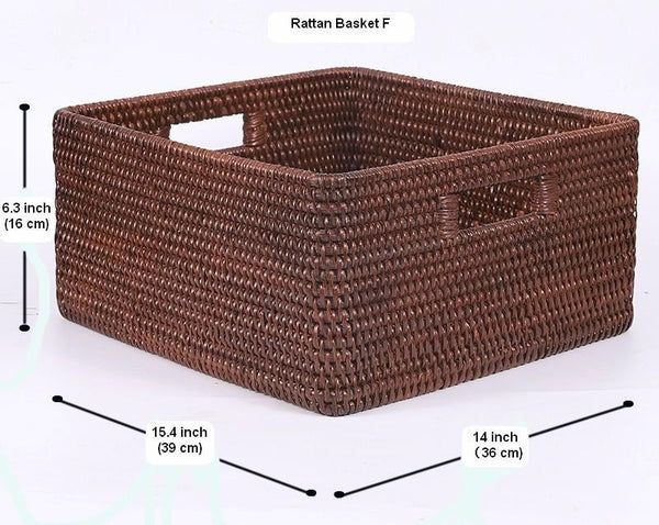 Large Brown Woven Rattan Storage Basket, Storage Baskets for Kitchen, Rectangular Storage Baskets, Storage Baskets for Clothes-Grace Painting Crafts