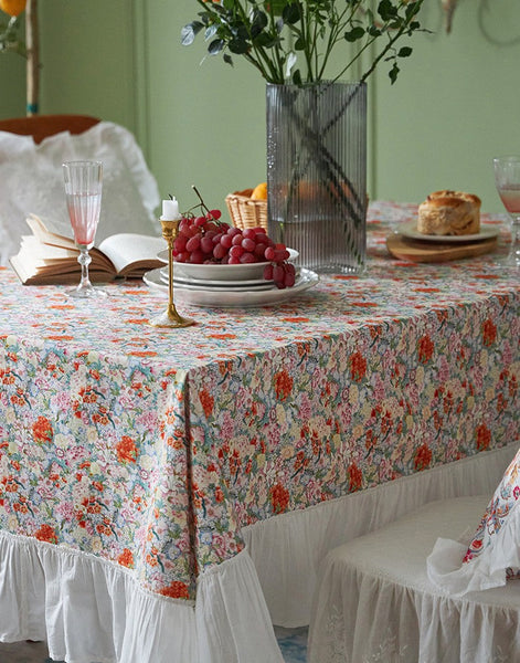 Extra Large Rectangle Tablecloth for Dining Room Table, Natural Spring Flower Farmhouse Table Cloth, Flower Pattern Cotton Tablecloth, Square Tablecloth for Round Table-Grace Painting Crafts