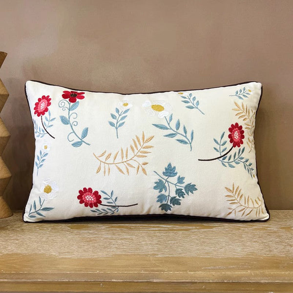 Decorative Throw Pillows for Couch, Embroider Flower Cotton Pillow Covers, Spring Flower Decorative Throw Pillows, Farmhouse Sofa Decorative Pillows-Grace Painting Crafts