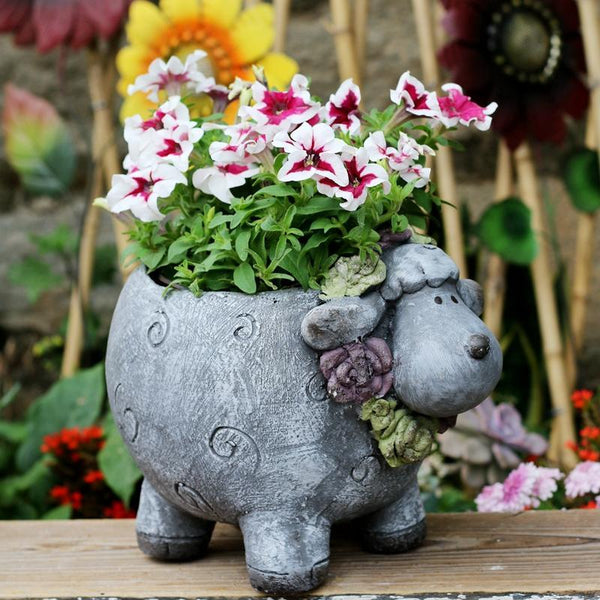 Lovely Sheep Statue for Garden, Sheep Flower Pot, Animal Statue for Garden Courtyard Ornament, Villa Outdoor Decor Gardening Ideas-Grace Painting Crafts