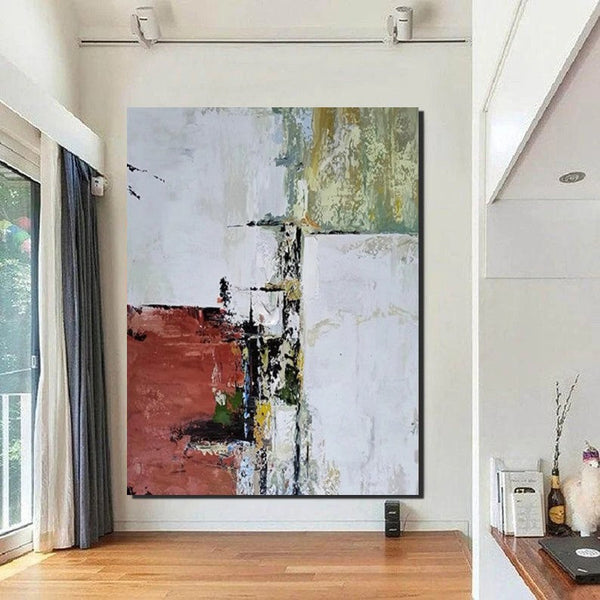 Contemporary Art Painting, Modern Paintings, Bedroom Acrylic Painting, Simple Painting Ideas, Living Room Wall Painting, Large Red Canvas Painting-Grace Painting Crafts