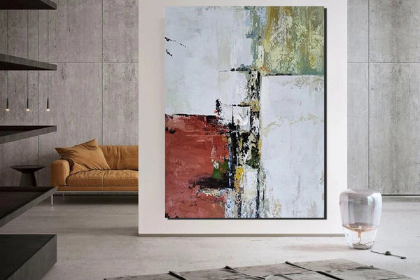 Contemporary Art Painting, Modern Paintings, Bedroom Acrylic Painting, Simple Painting Ideas, Living Room Wall Painting, Large Red Canvas Painting-Grace Painting Crafts