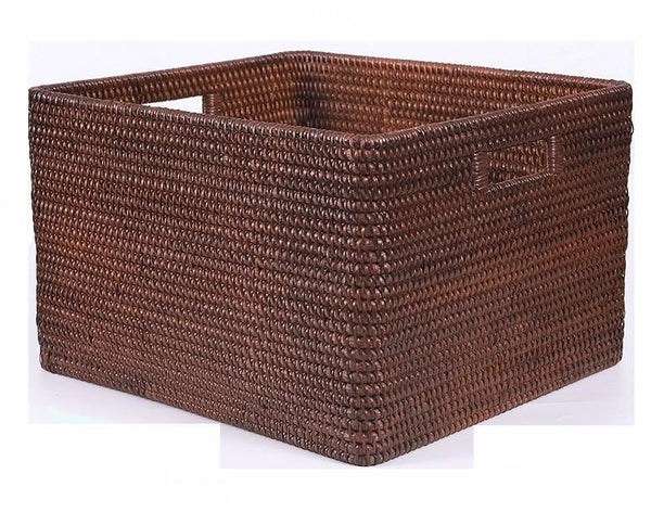 Large Brown Woven Rattan Storage Basket, Storage Baskets for Kitchen, Rectangular Storage Baskets, Storage Baskets for Clothes-Grace Painting Crafts