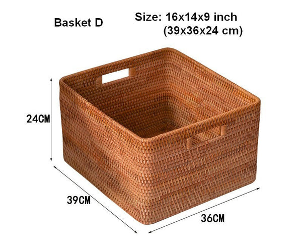 Woven Rattan Storage Baskets for Bedroom, Storage Basket for Shelves, Large Rectangular Storage Baskets for Clothes, Storage Baskets for Kitchen-Grace Painting Crafts