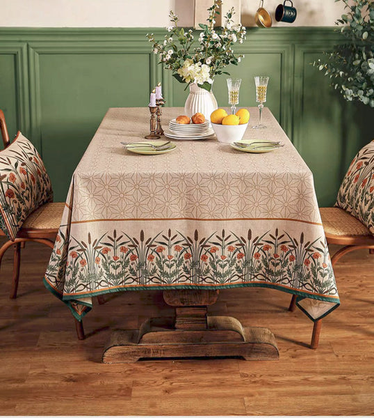 Modern Rectangle Tablecloth Ideas for Kitchen Table, Farmhouse Table Cloth for Oval Table, Rustic Flower Pattern Linen Tablecloth for Round Table-Grace Painting Crafts