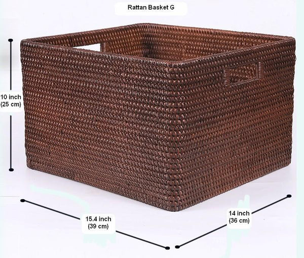 Large Brown Woven Rattan Storage Basket, Storage Baskets for Kitchen, Rectangular Storage Baskets, Storage Baskets for Clothes-Grace Painting Crafts