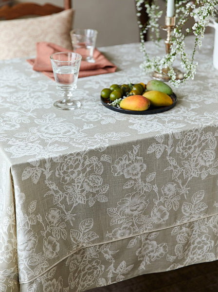 French Flower Pattern Tablecloth for Round Table, Vintage Rectangle Tablecloth for Dining Room Table, Rustic Farmhouse Table Cover for Kitchen-Grace Painting Crafts