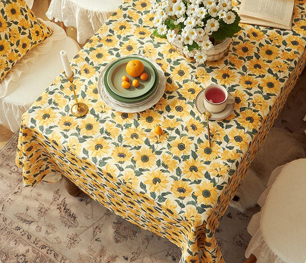 Modern Rectangle Tablecloth for Dining Room Table, Yellow Sunflower Pattern Farmhouse Table Cloth, Square Tablecloth for Round Table-Grace Painting Crafts