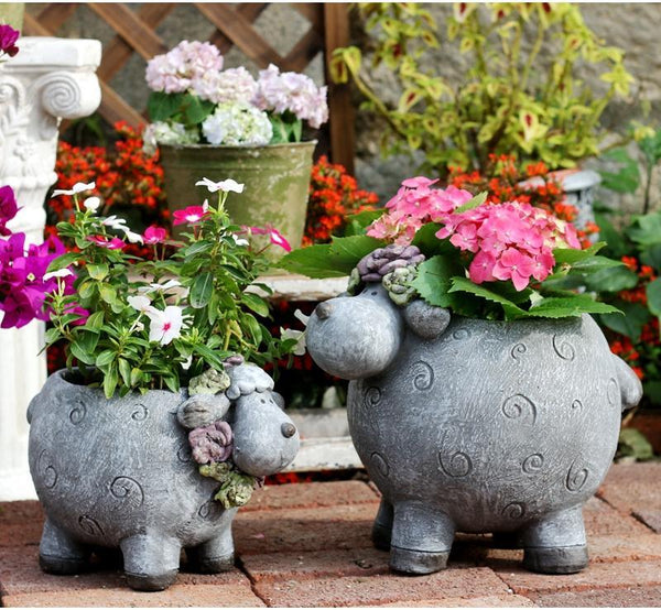 Lovely Sheep Statue for Garden, Sheep Flower Pot, Animal Statue for Garden Courtyard Ornament, Villa Outdoor Decor Gardening Ideas-Grace Painting Crafts