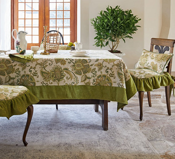 Long Rectangular Tablecloth for Round Table, Extra Large Modern Tablecloth Ideas for Dining Room Table, Green Flower Pattern Table Cover for Kitchen, Outdoor Picnic Tablecloth-Grace Painting Crafts